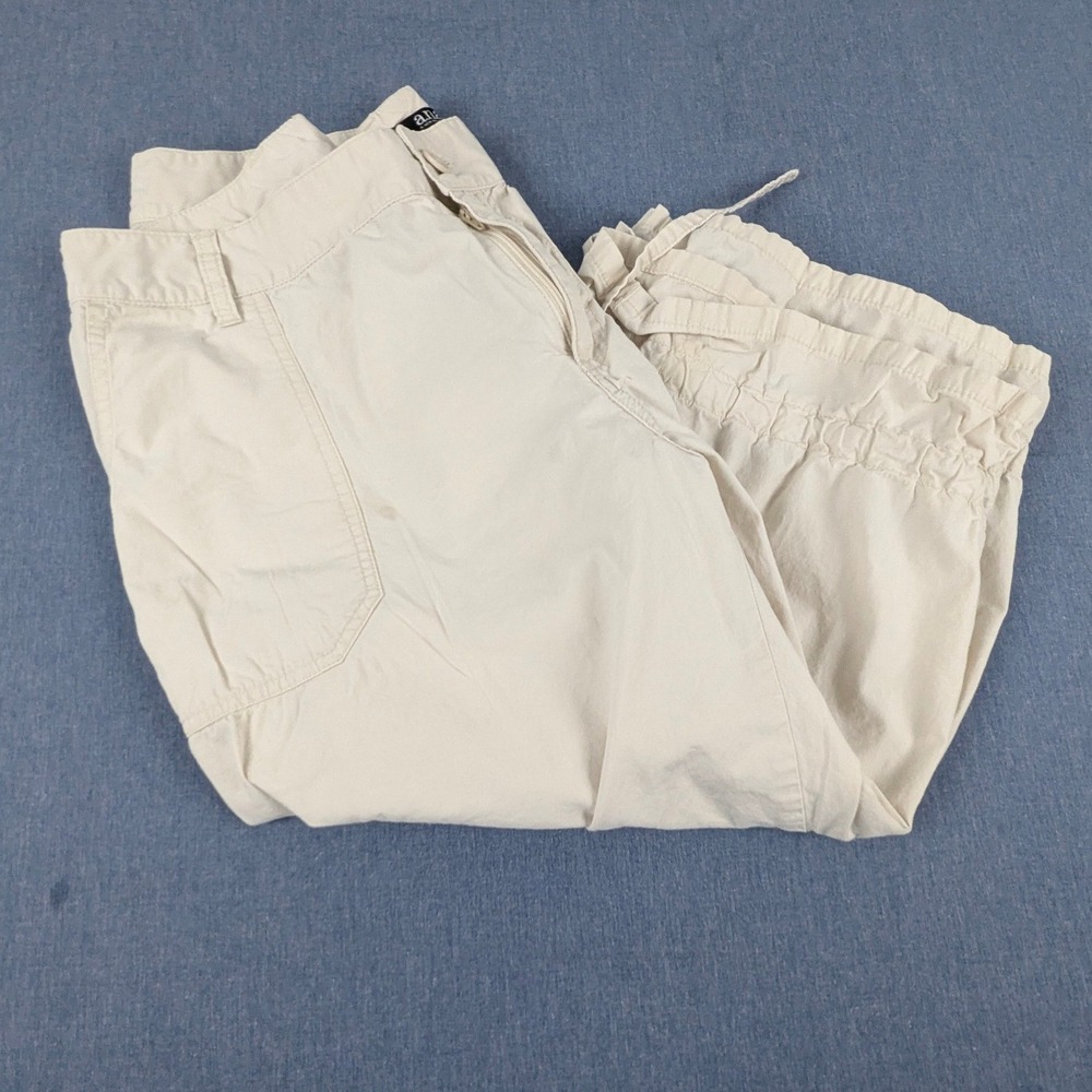 ANA A New Approach Womens 16P Beige Khaki Cropped Cargo Capri Pants Drawstring